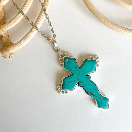 Turquoise Cross - Solid Sterling Silver ￼