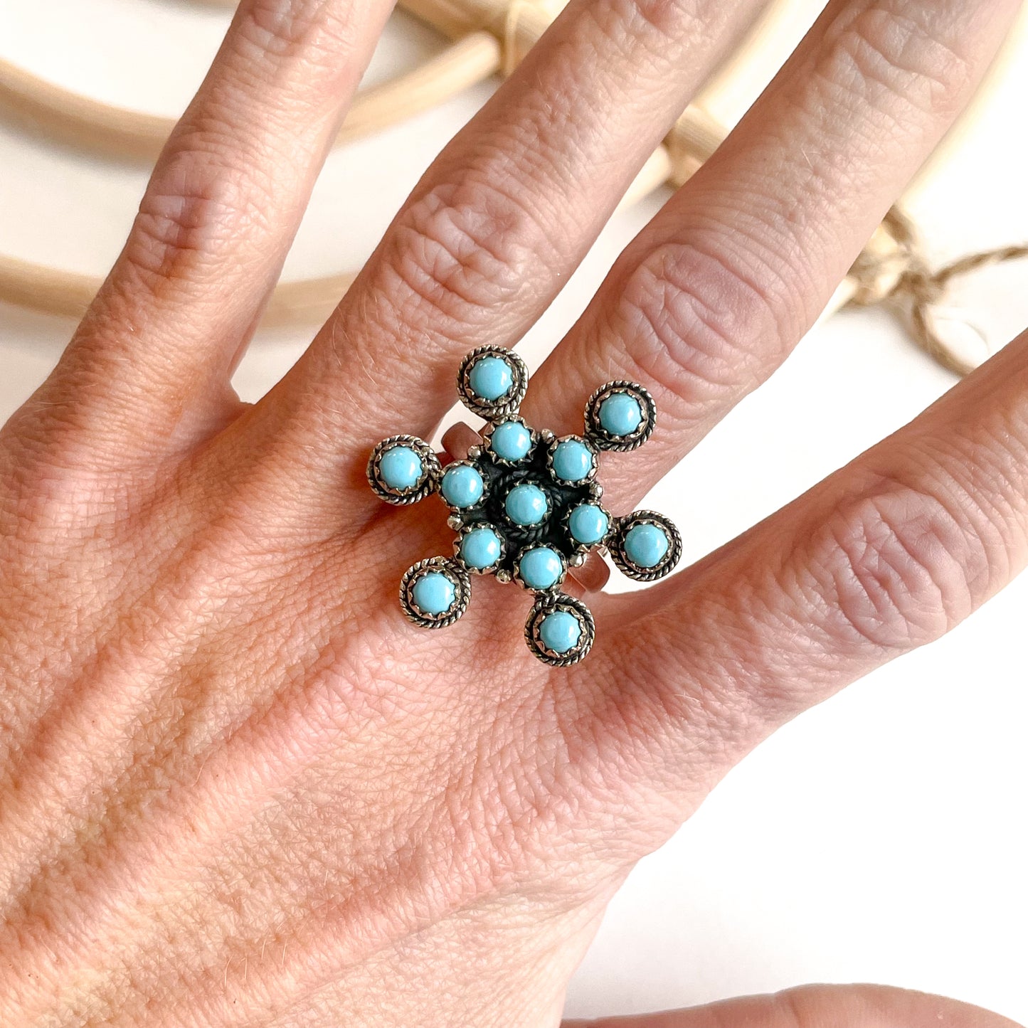 Arizona Turquoise Snowflake Ring - Solid Sterling Silver