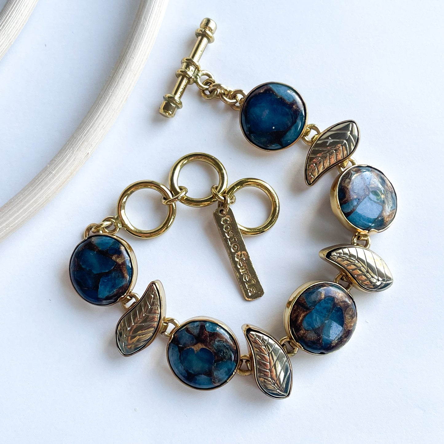 Blue Mica Agate & Leaf Bracelet  - Alchemia