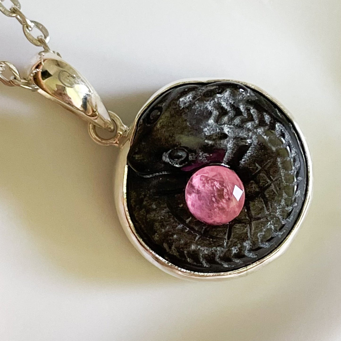 Serpent & Stone Pendant - Solid Sterling Silver