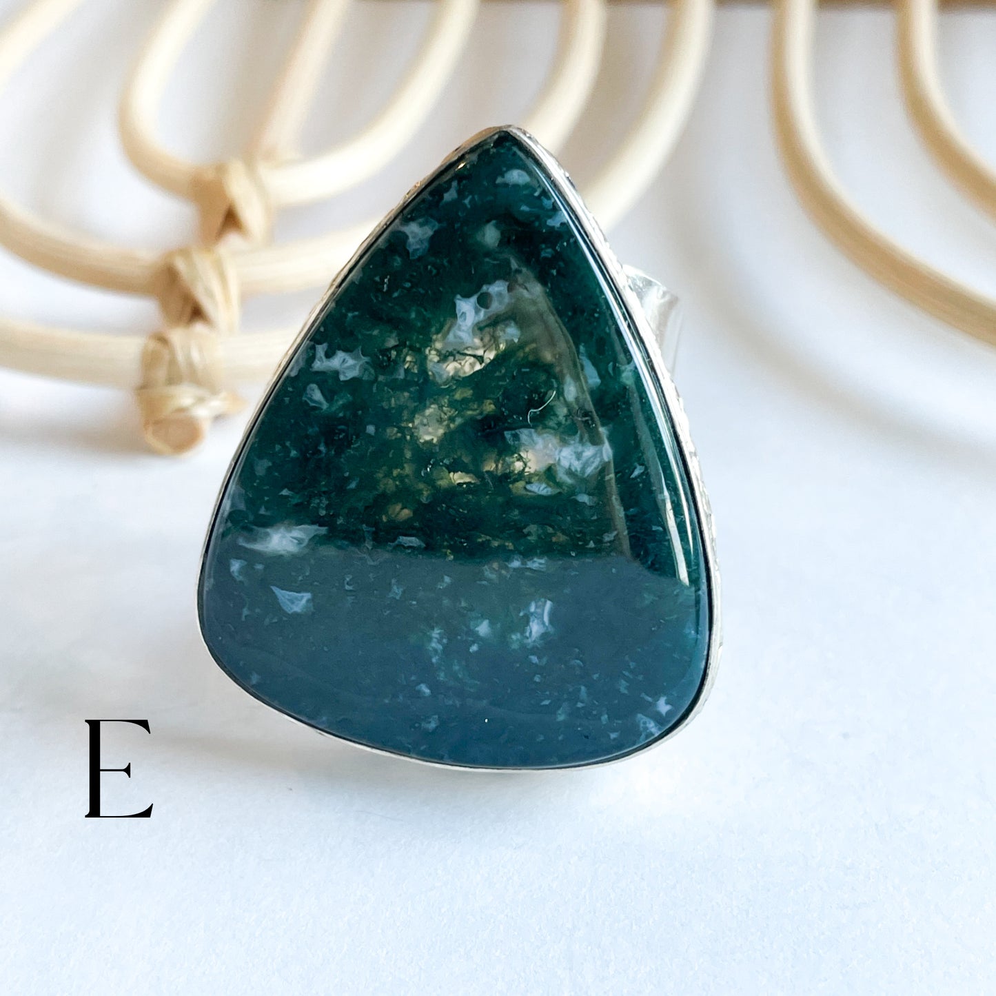Moss Agate Flex Cuff Statement Ring - Solid Sterling Silver