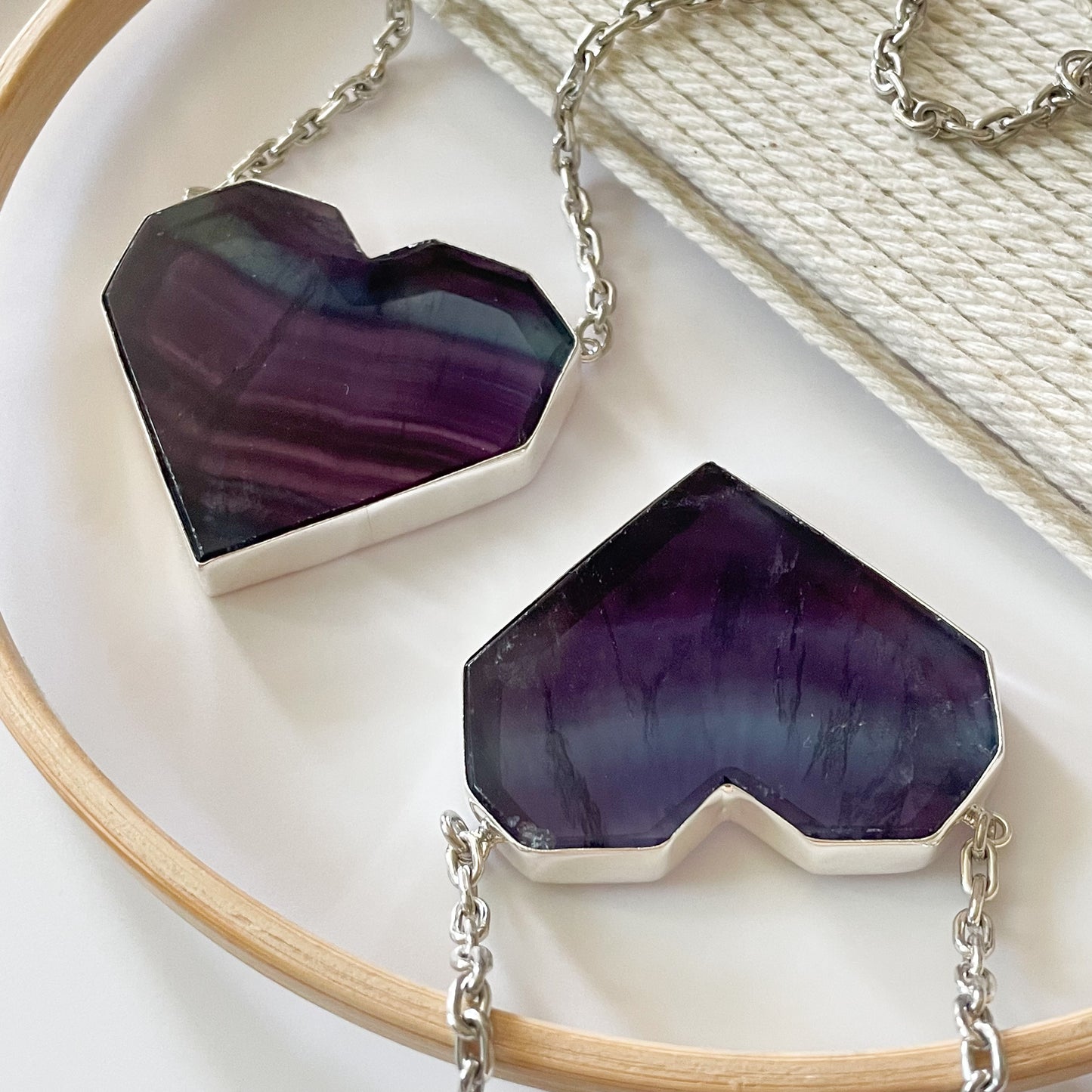 Fluorite Heart Statement Necklace - Solid Sterling Silver