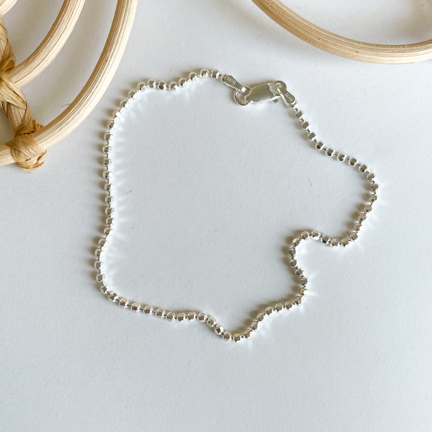 Diamond Cut Ball Chain Anklet - Solid Sterling Silver