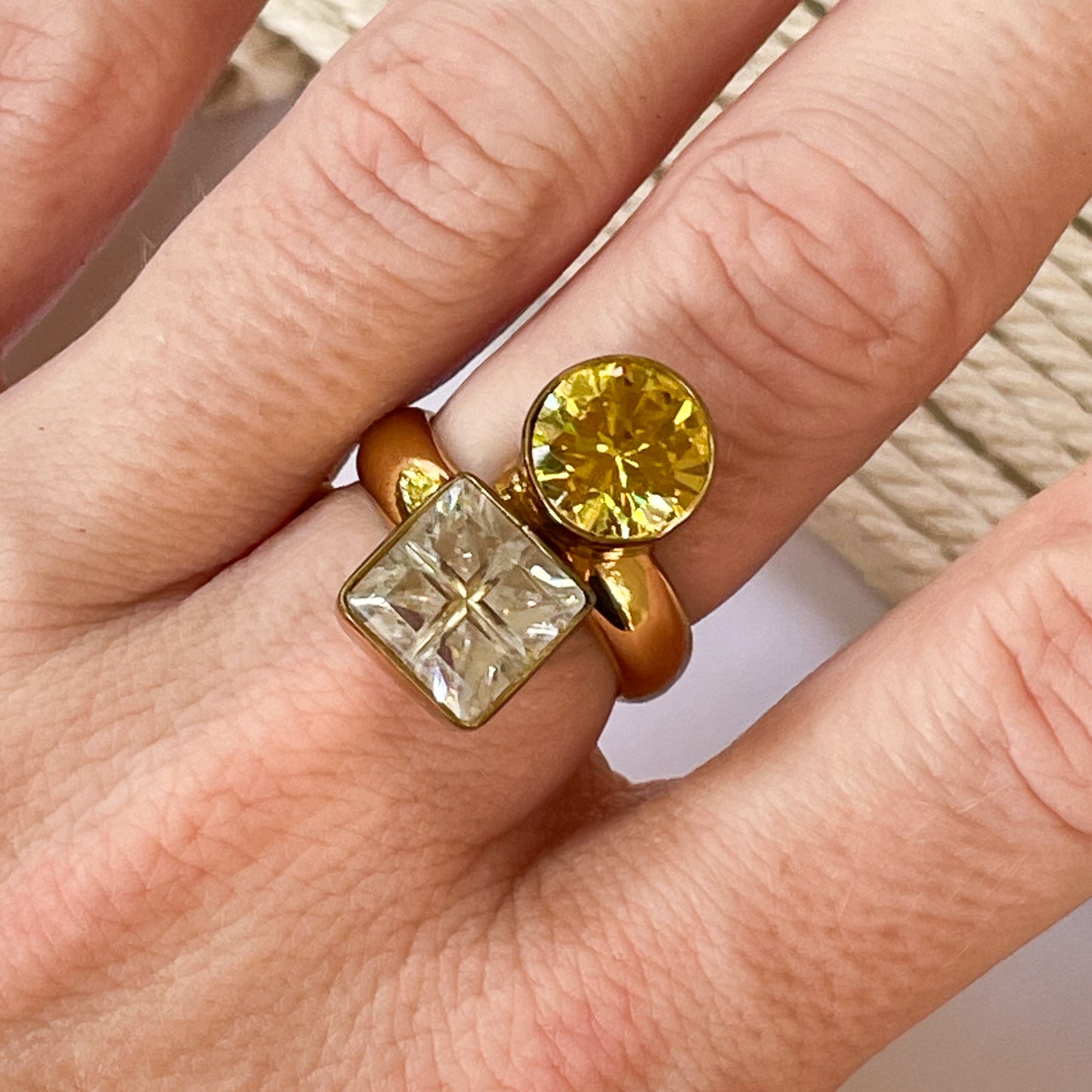 Yellow & Clear CZ Bypass Ring - Alchemia