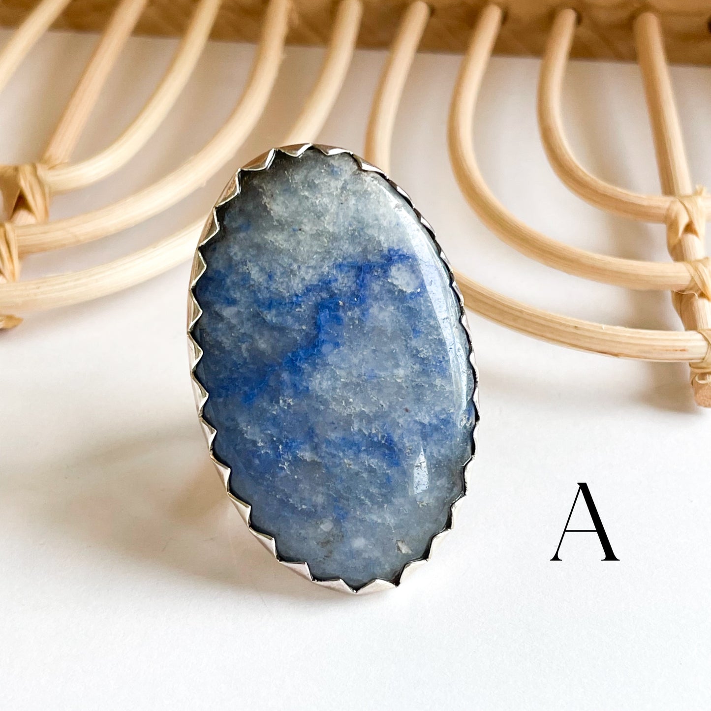 Blue Quartz Flex Cuff Statement Ring - Solid Sterling Silver