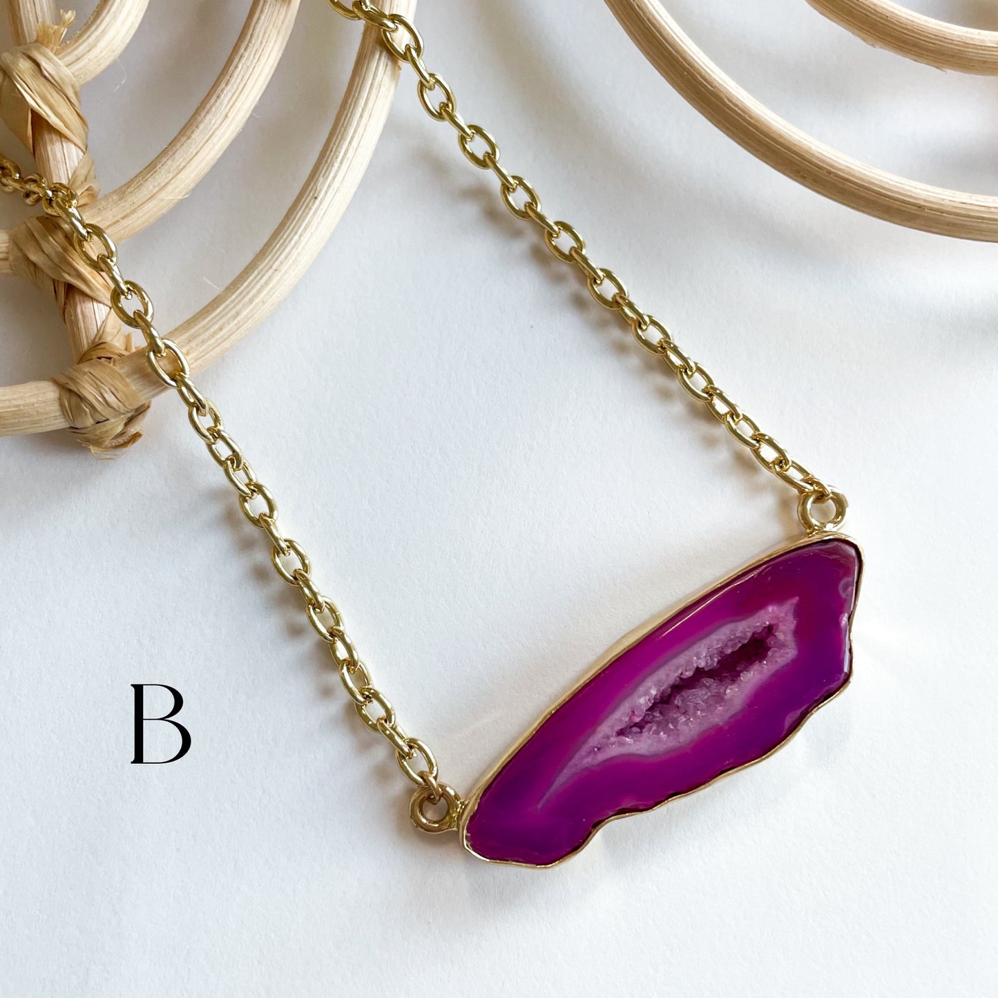 Pink Agate Druzy Necklace - Alchemia Gold
