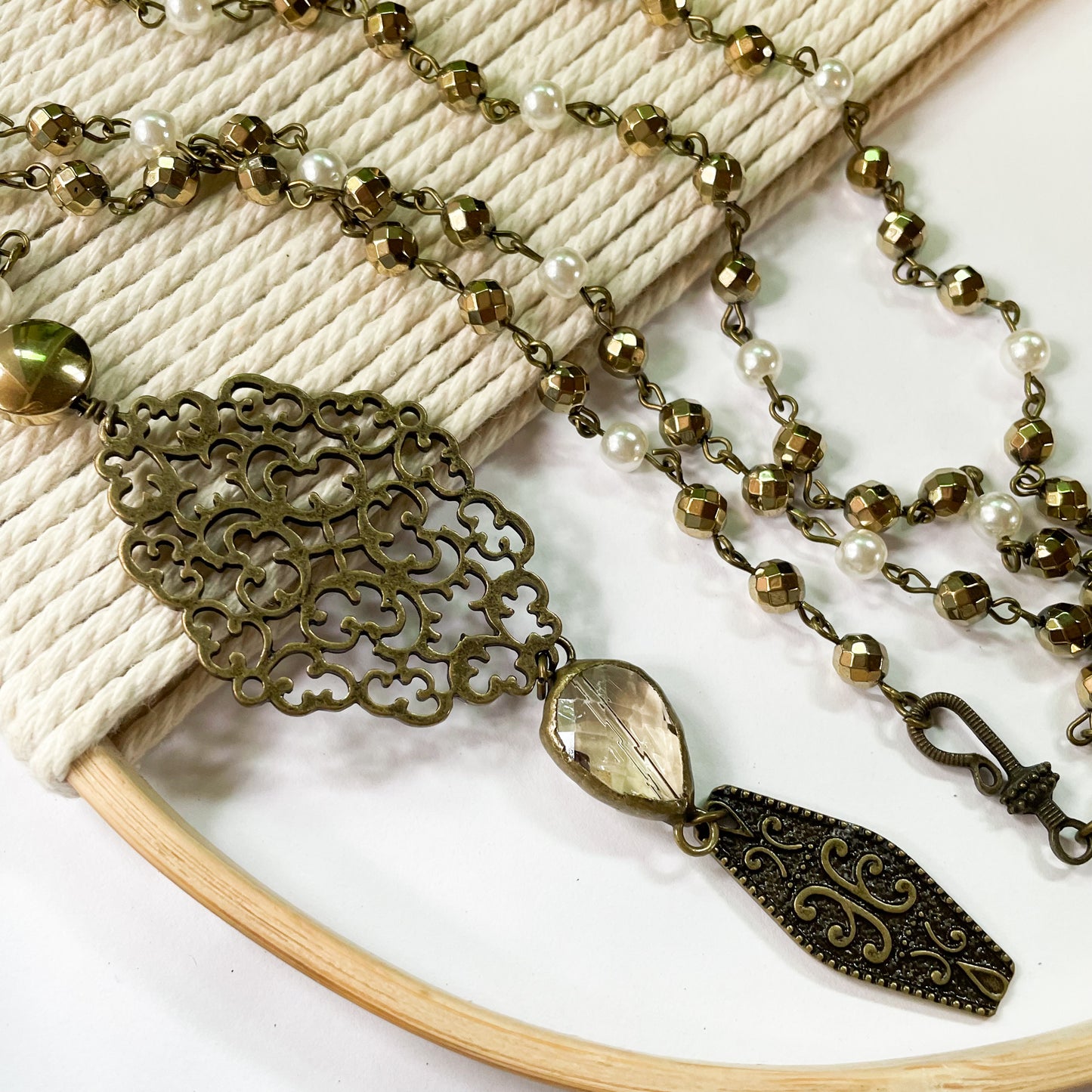 Gold Treated Crystals & Pearl Necklace - Dainty Grunge