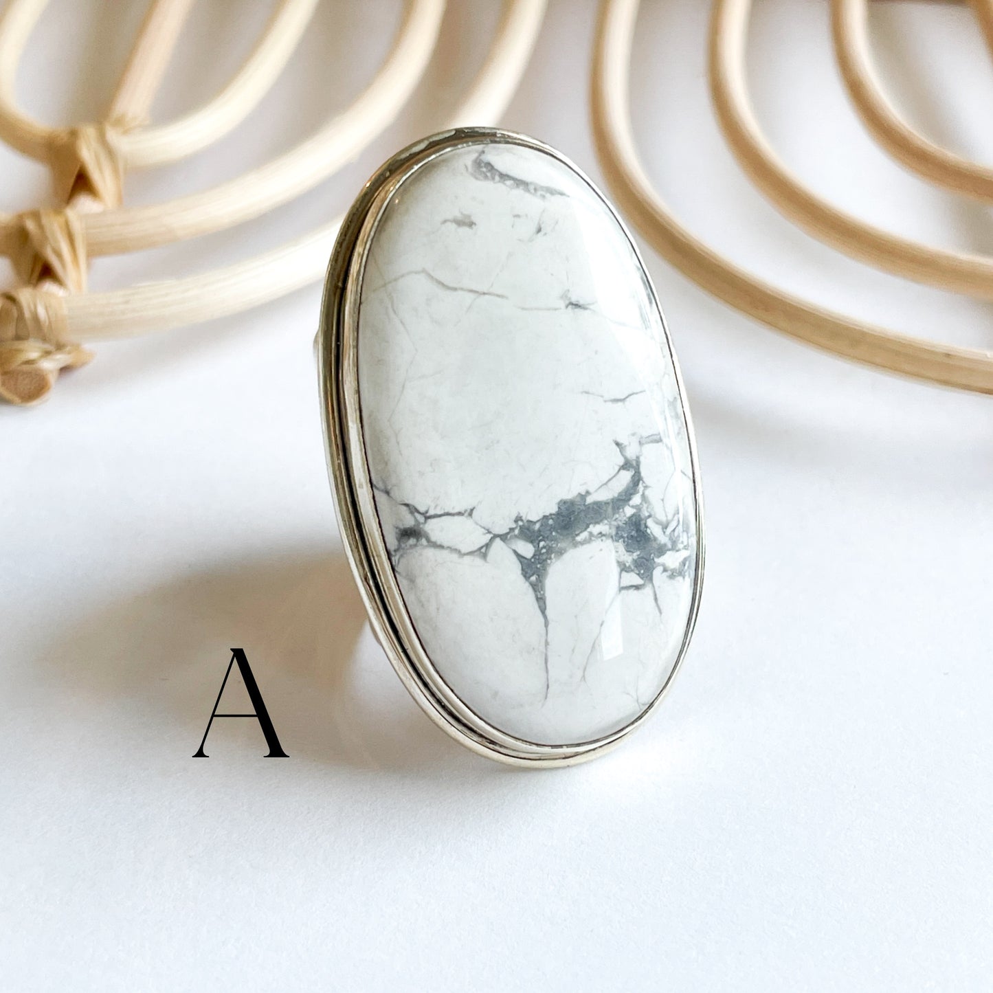 Howlite Flex Cuff Statement Ring - Solid Sterling Silver