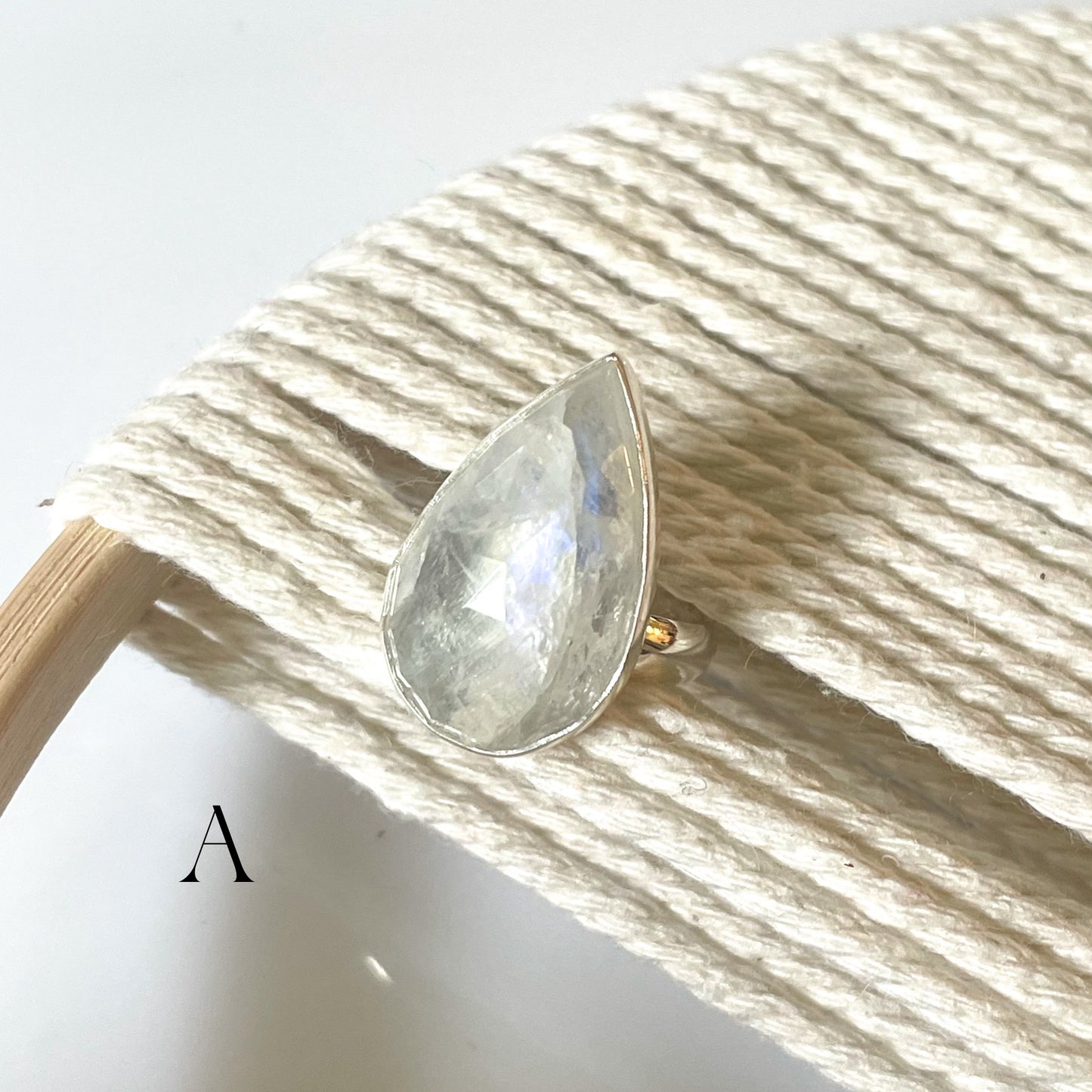 Faceted Rainbow Moonstone Ring - Solid Sterling Silver