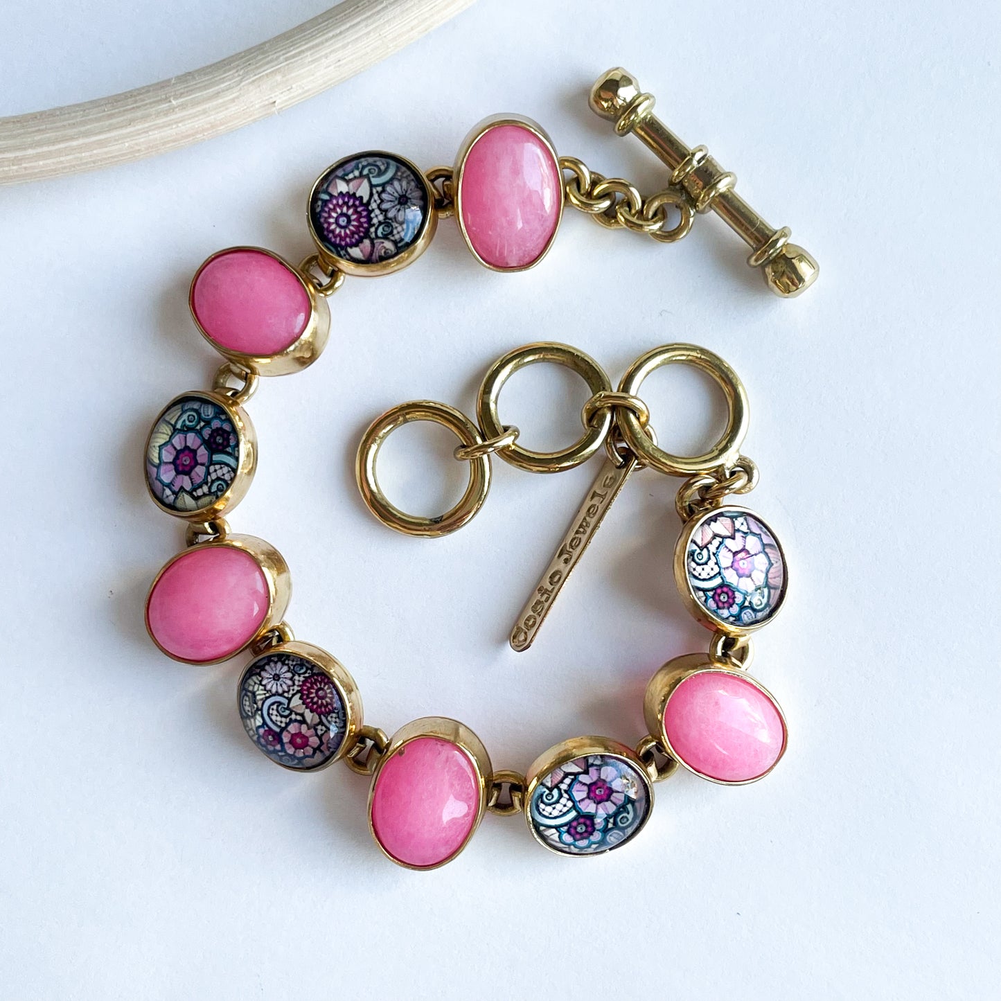 Pink Agate & Resin Floral Bracelet - Alchemia