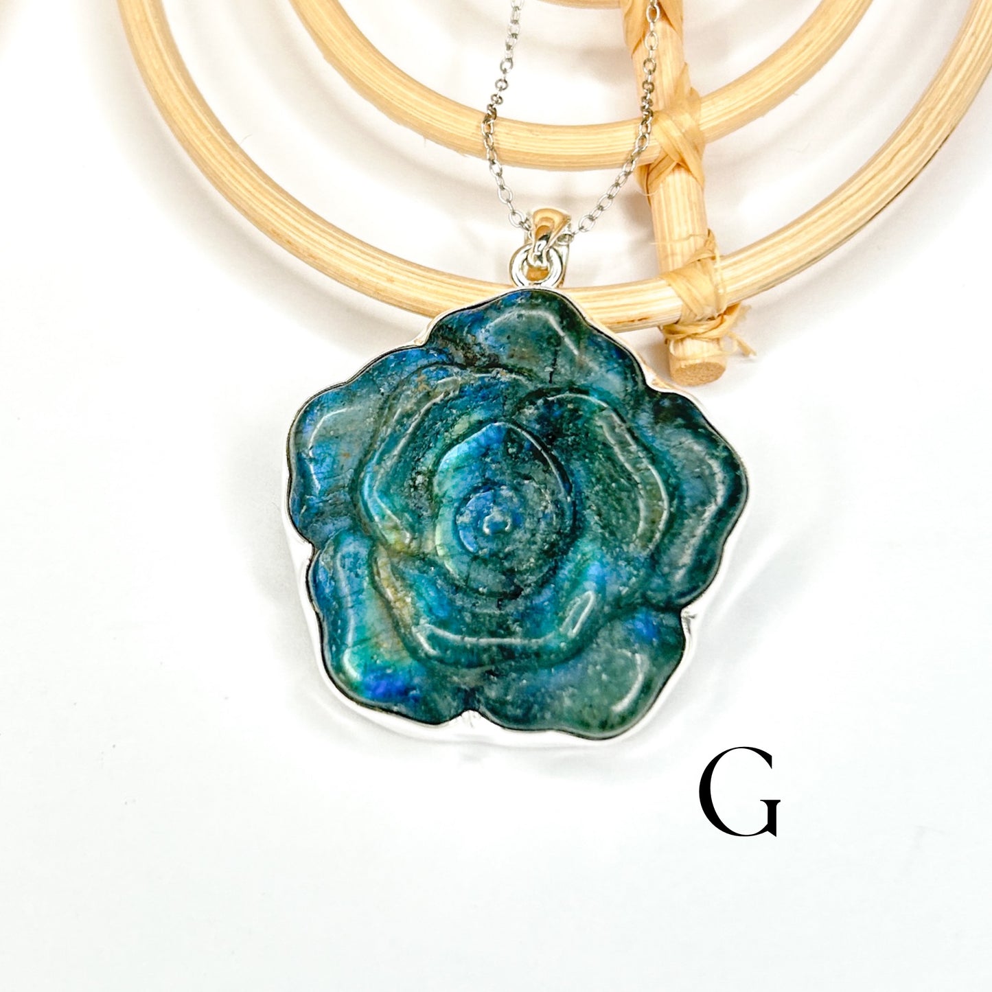 Labradorite Rose Pendant - Solid Sterling Silver