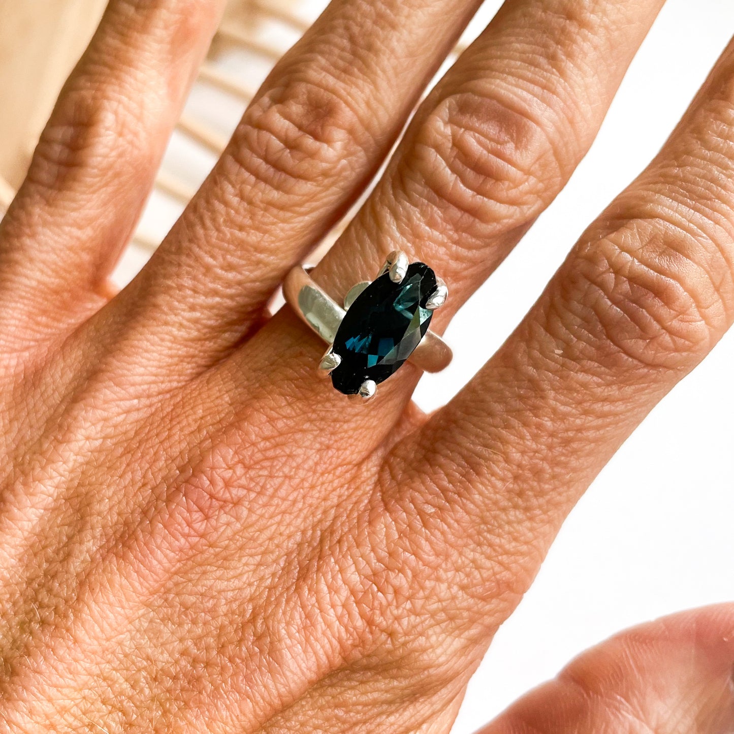 London Blue Topaz Marquise Prong Ring - Solid Sterling Silver