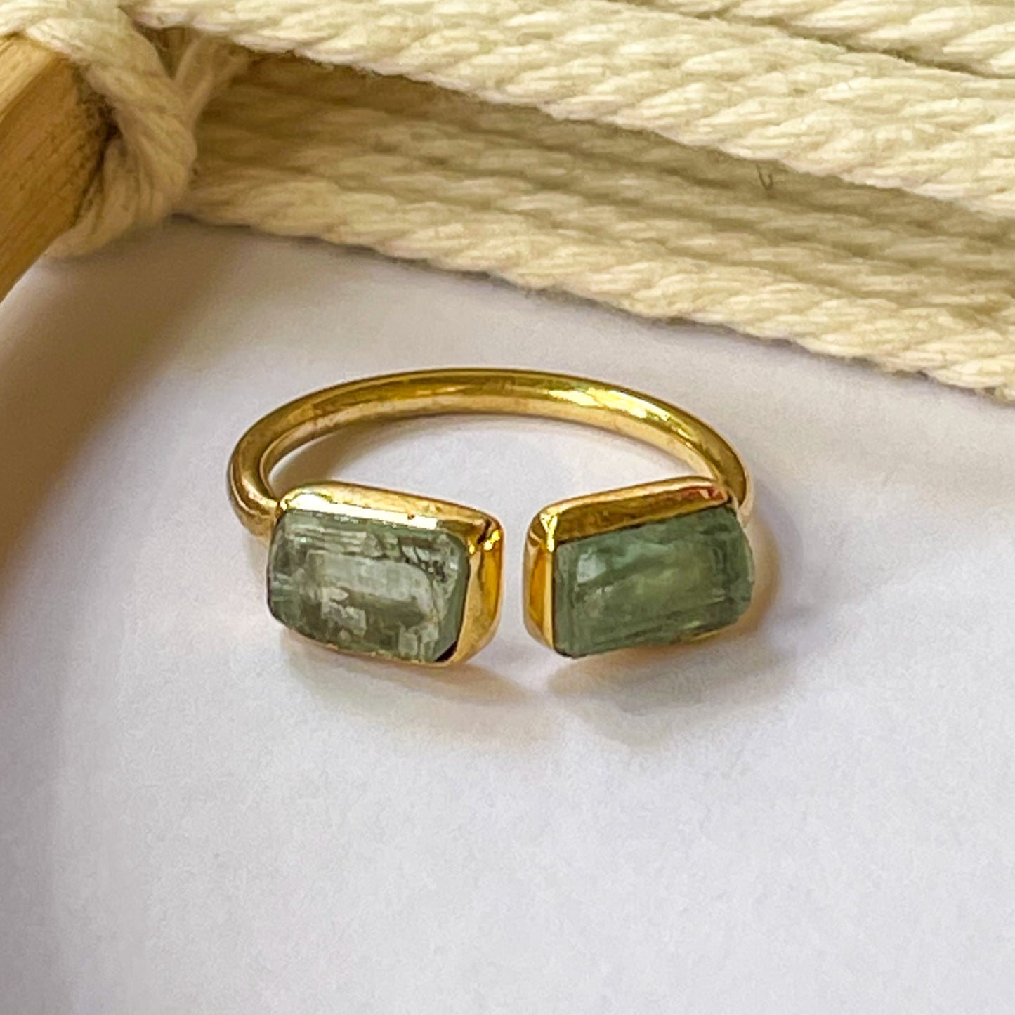 Green/Green/Orange Kyanite Bypass Ring - Solid Sterling Silver