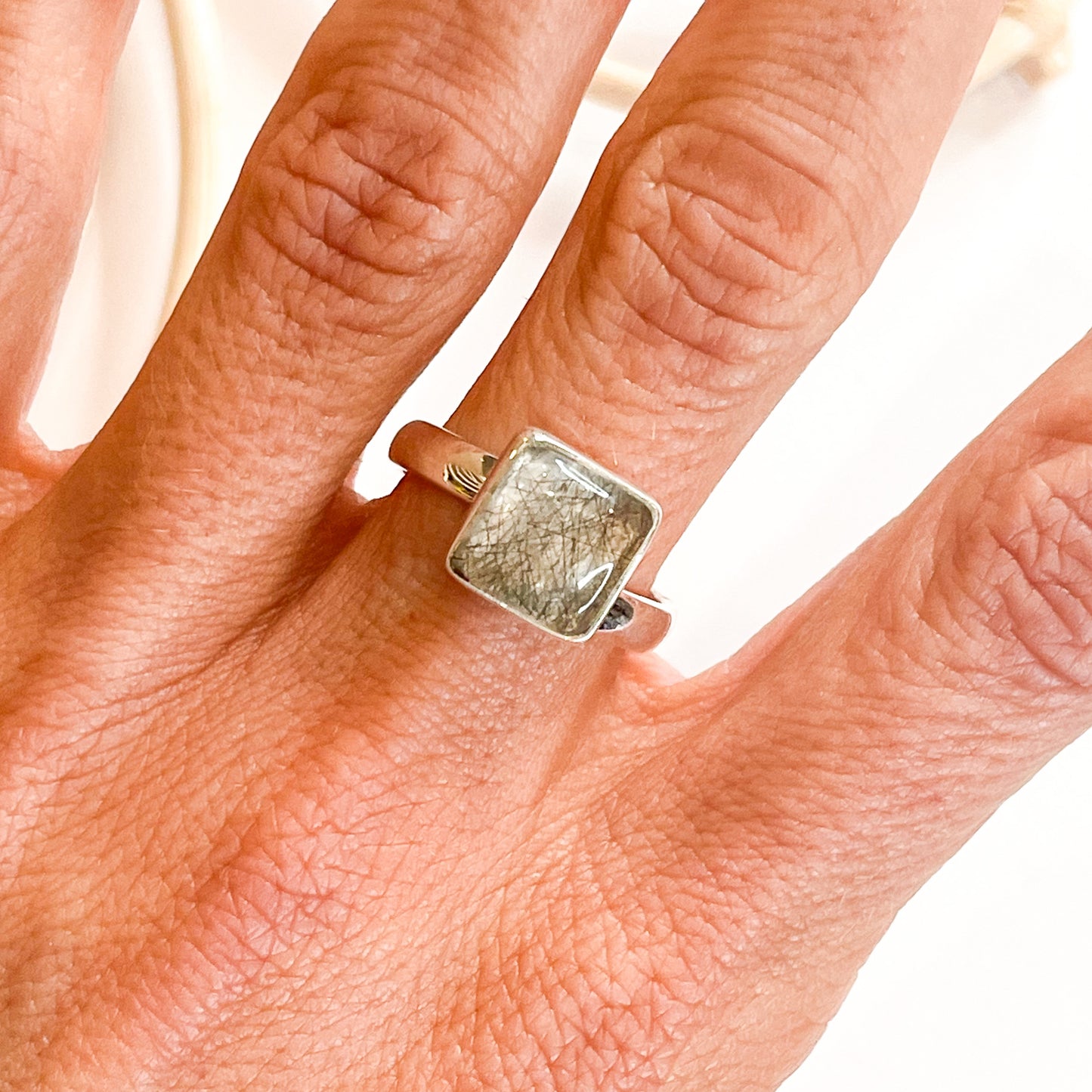 Black Rutilated Quartz Ring - Solid Sterling Silver