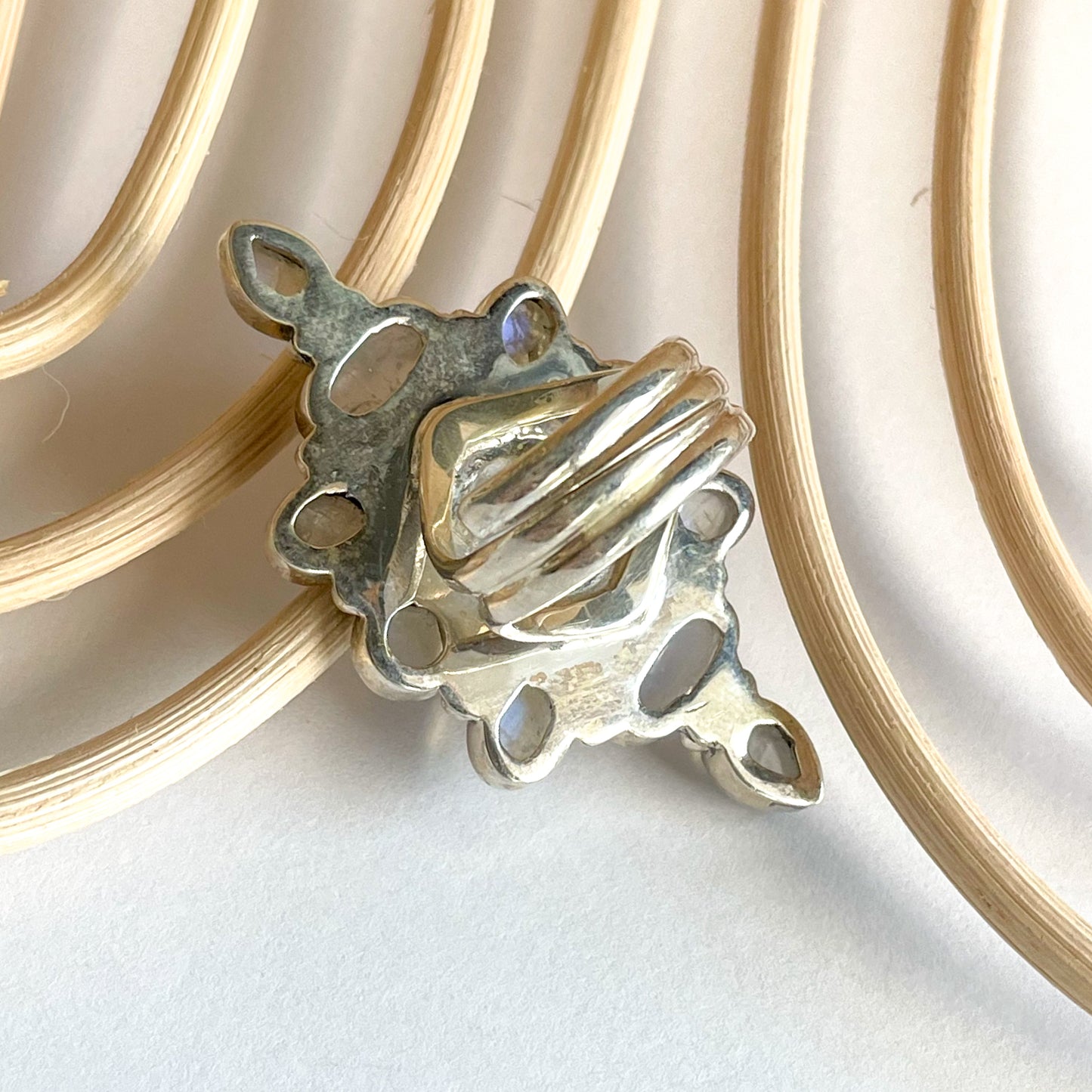 Galaxy Opal & Moonstone Statement Ring - Solid Sterling Silver - Blue & Purple