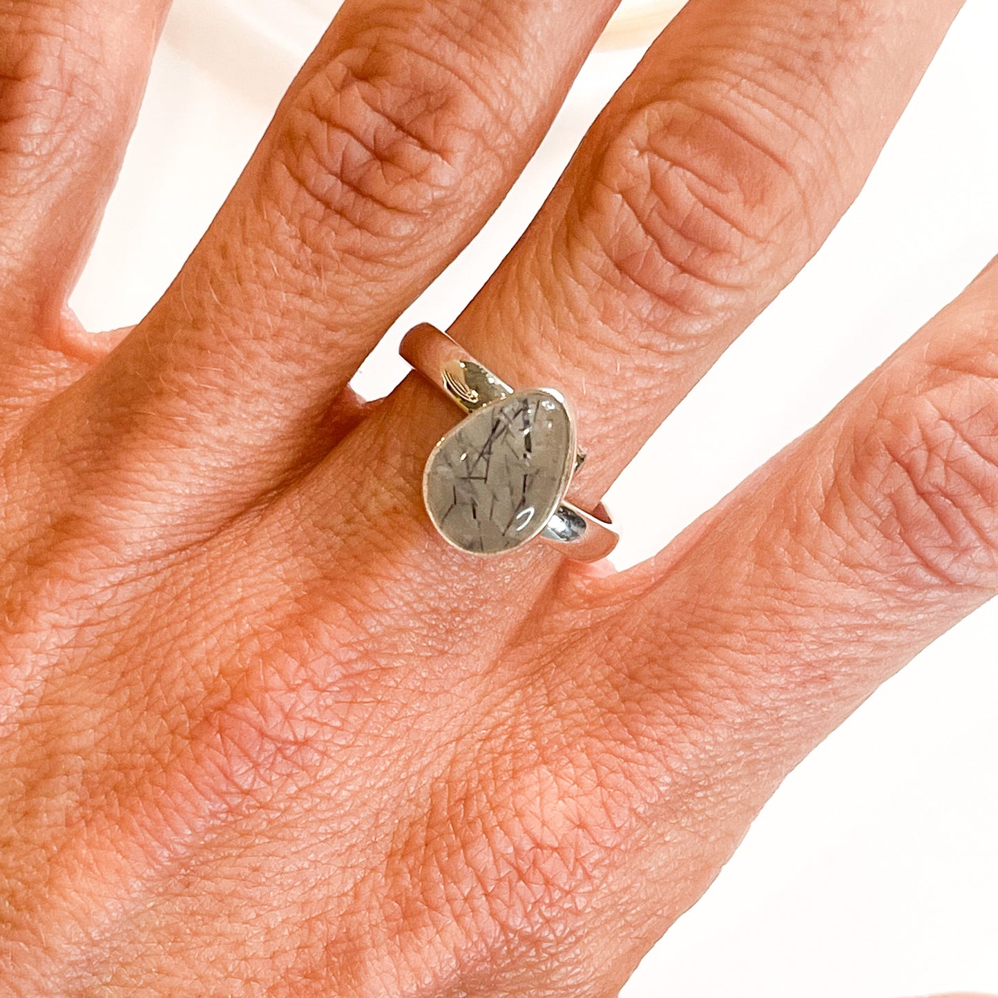 Black Rutilated Quartz Ring - Solid Sterling Silver