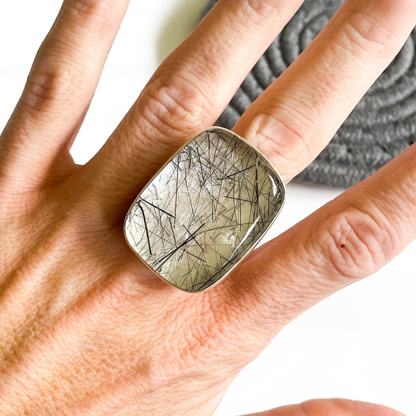 Black Rutilated Statement Ring - Solid Sterling Silver