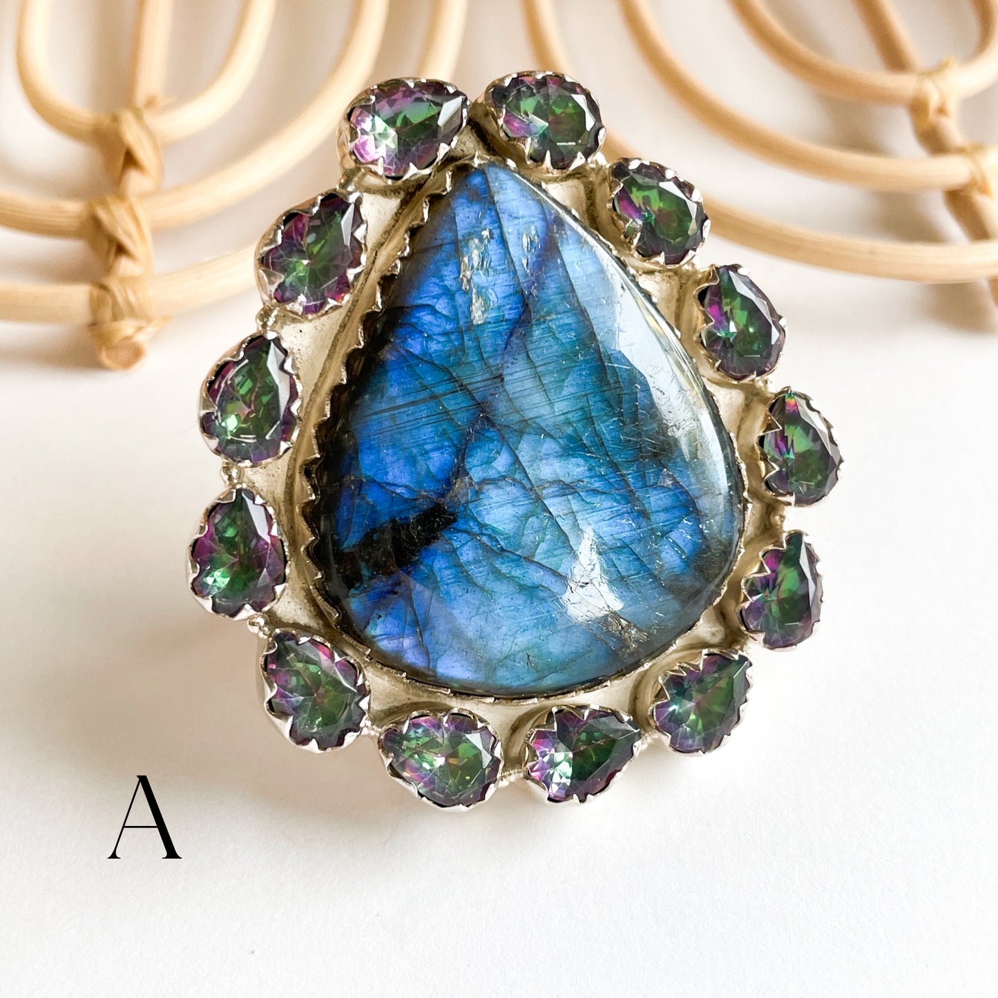 Labradorite & Mystic Quartz Statement Ring -  Solid Sterling Silver