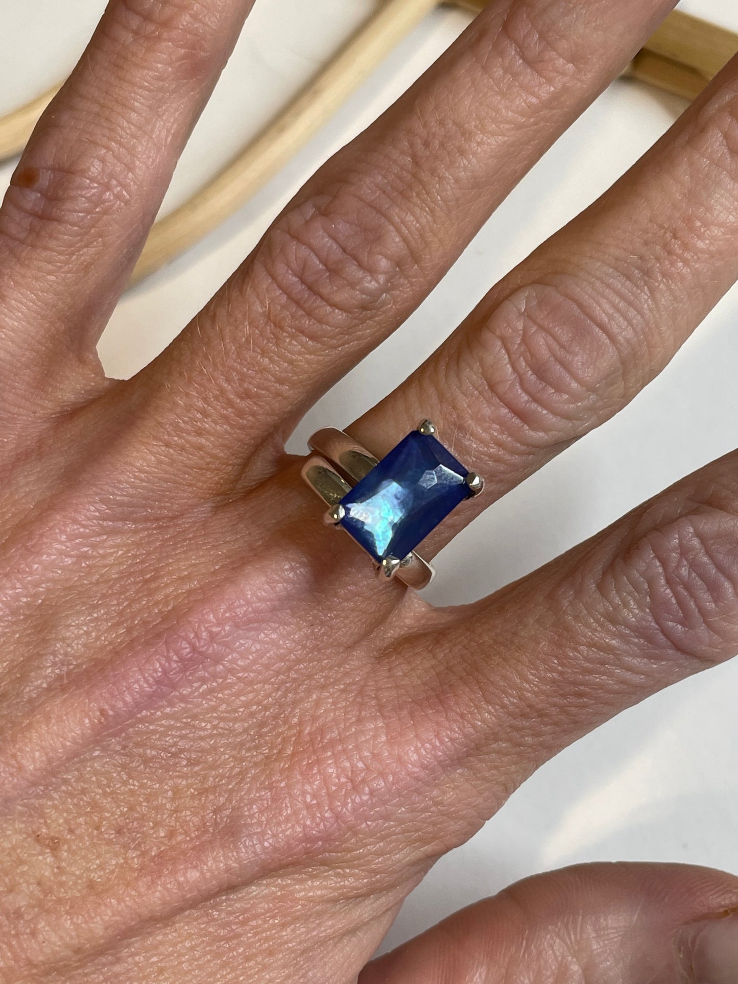 Lapis Lazuli Rectangle Doublet Prong Ring - SSS