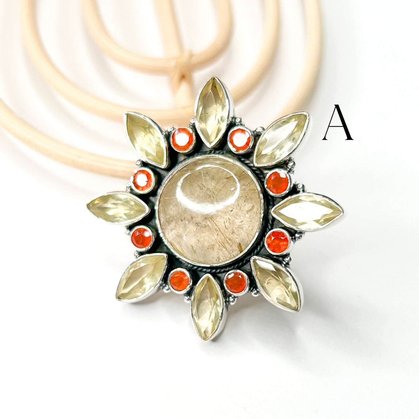 Golden Rutilated & Carnelian Statement Ring - Solid Sterling Silver
