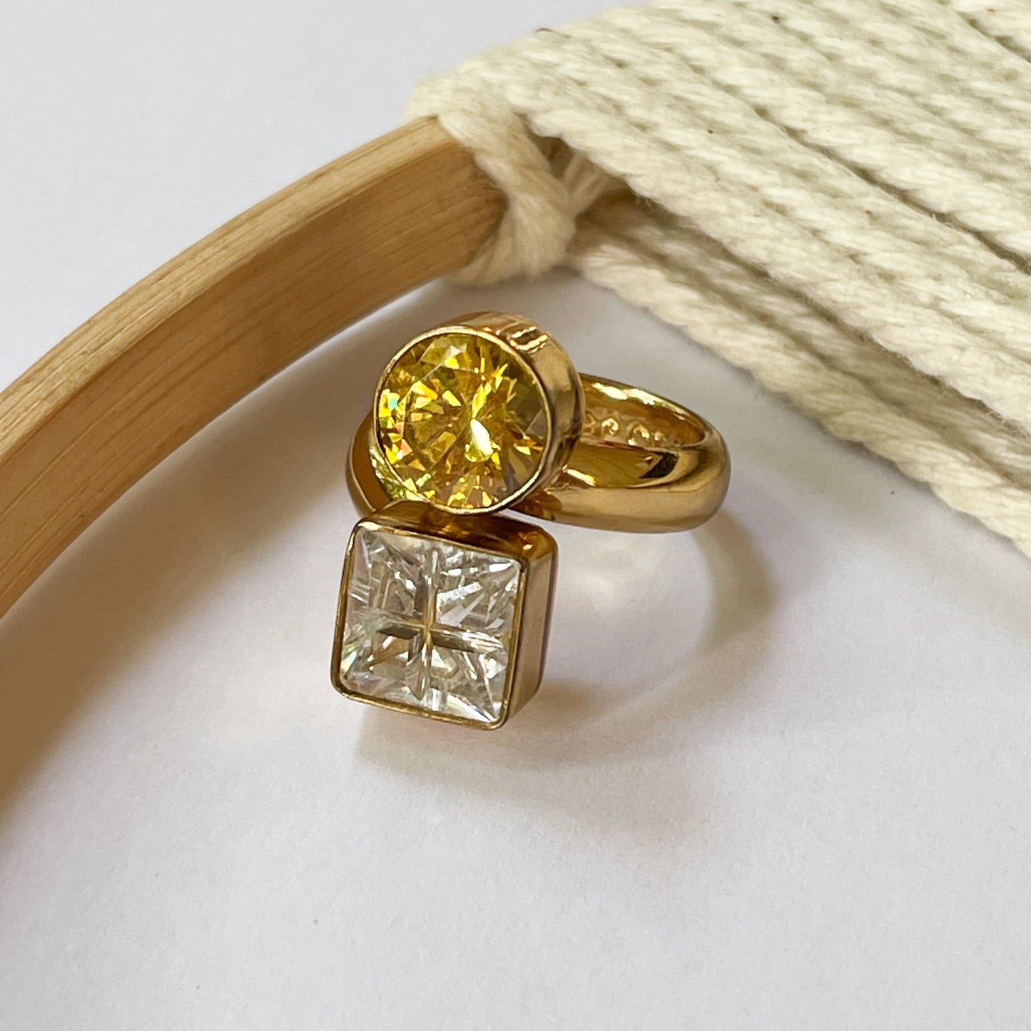 Yellow & Clear CZ Bypass Ring - Alchemia