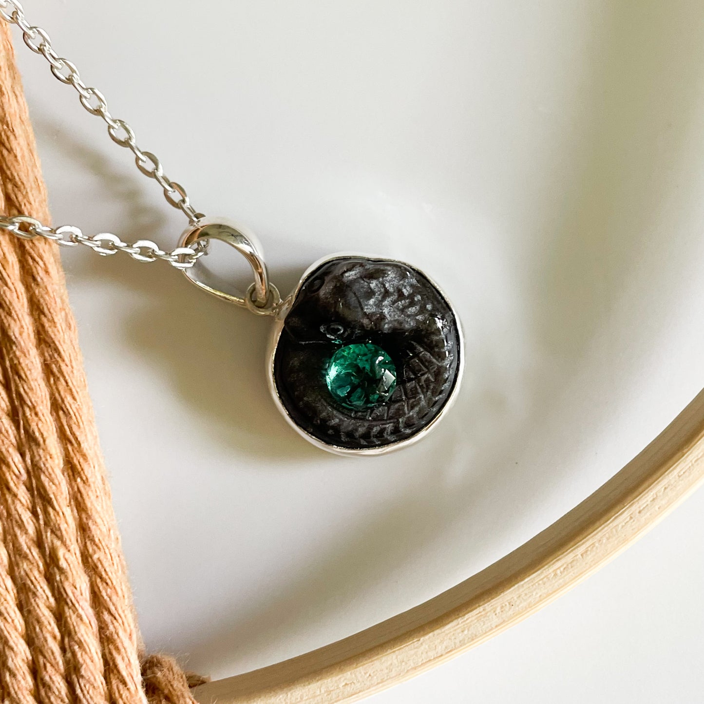 Serpent & Stone Pendant - Solid Sterling Silver