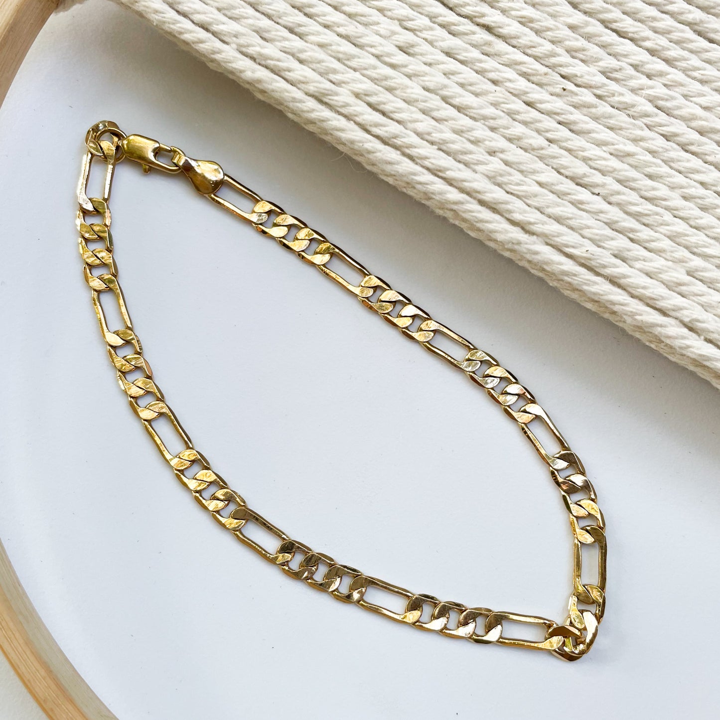 Long Flat Figaro Link Anklet - 18k Gold Filled