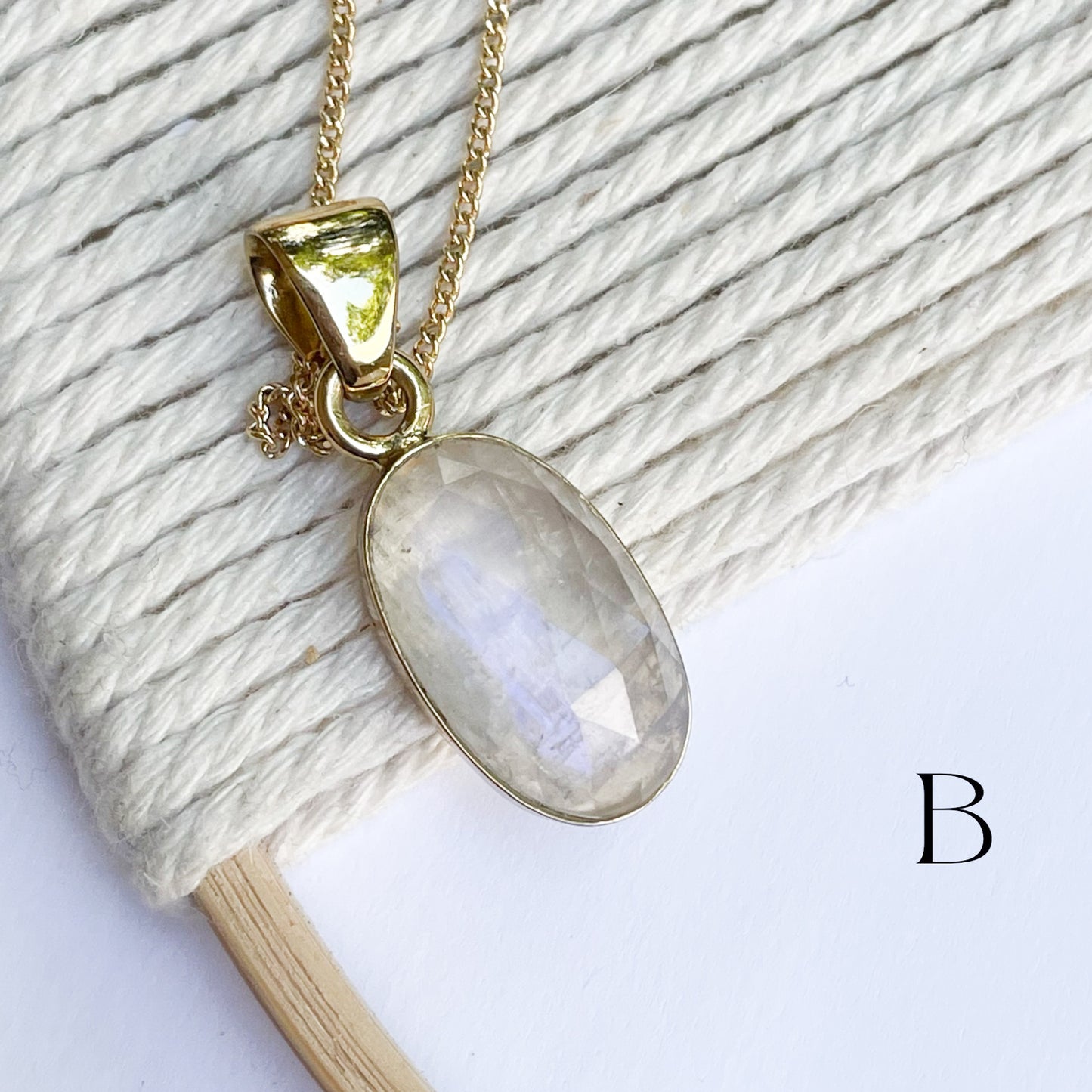 Rainbow Moonstone Faceted Pendant - Alchemia Gold