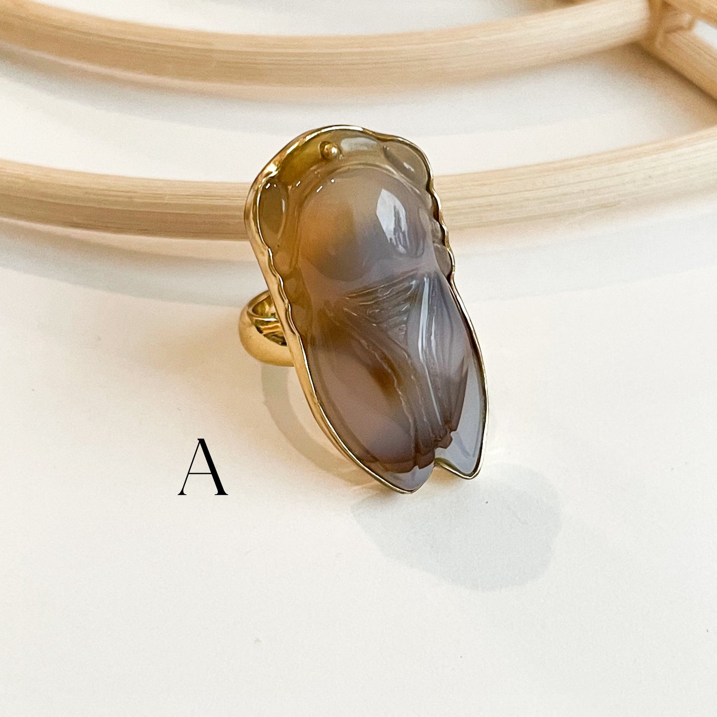 Agate Cicada Feng Shui Ring - Alchemia