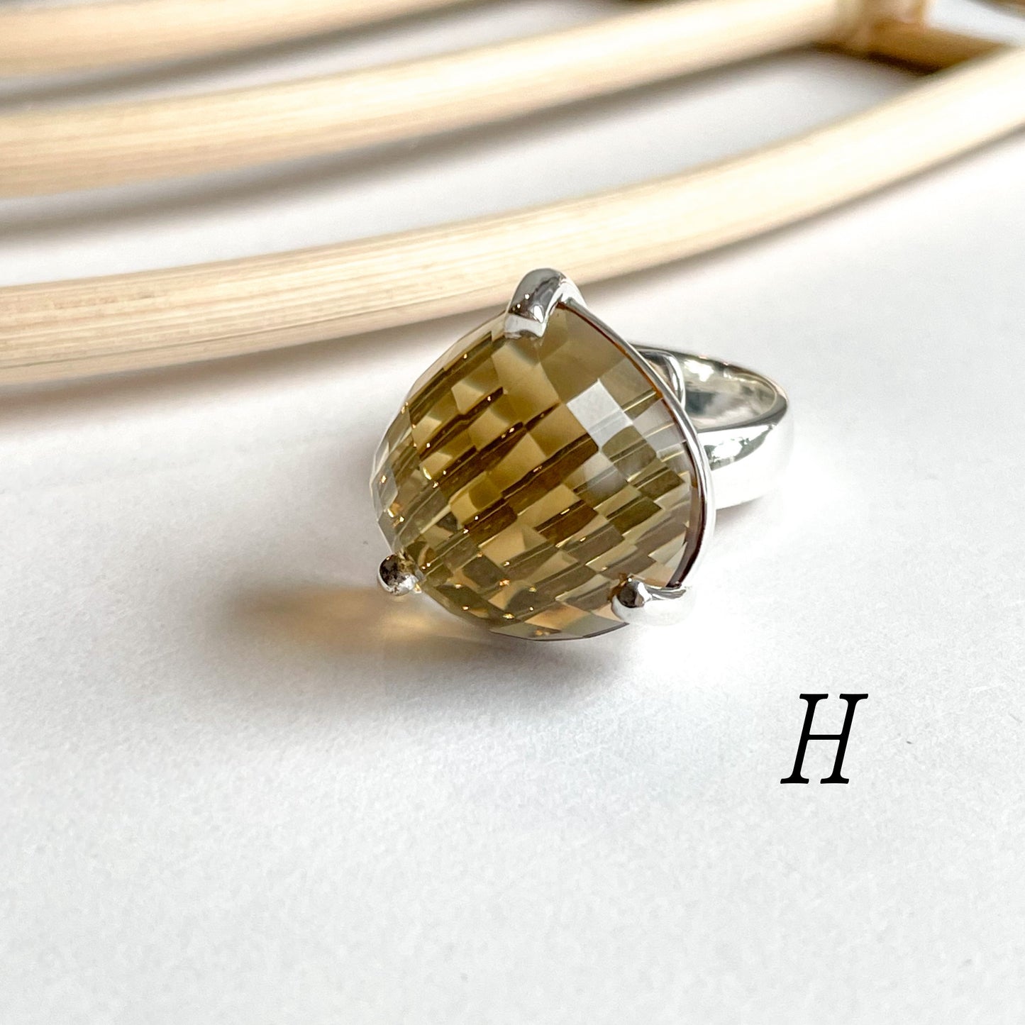 Whiskey Quartz Prong Ring - Solid Sterling Silver