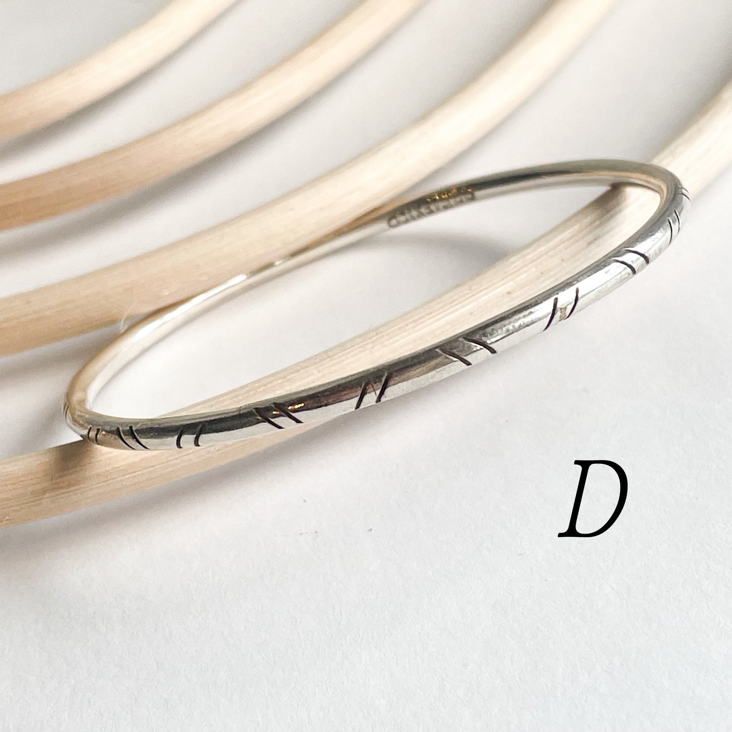 Tribal Cut Bangle Bracelet - Solid Sterling Silver