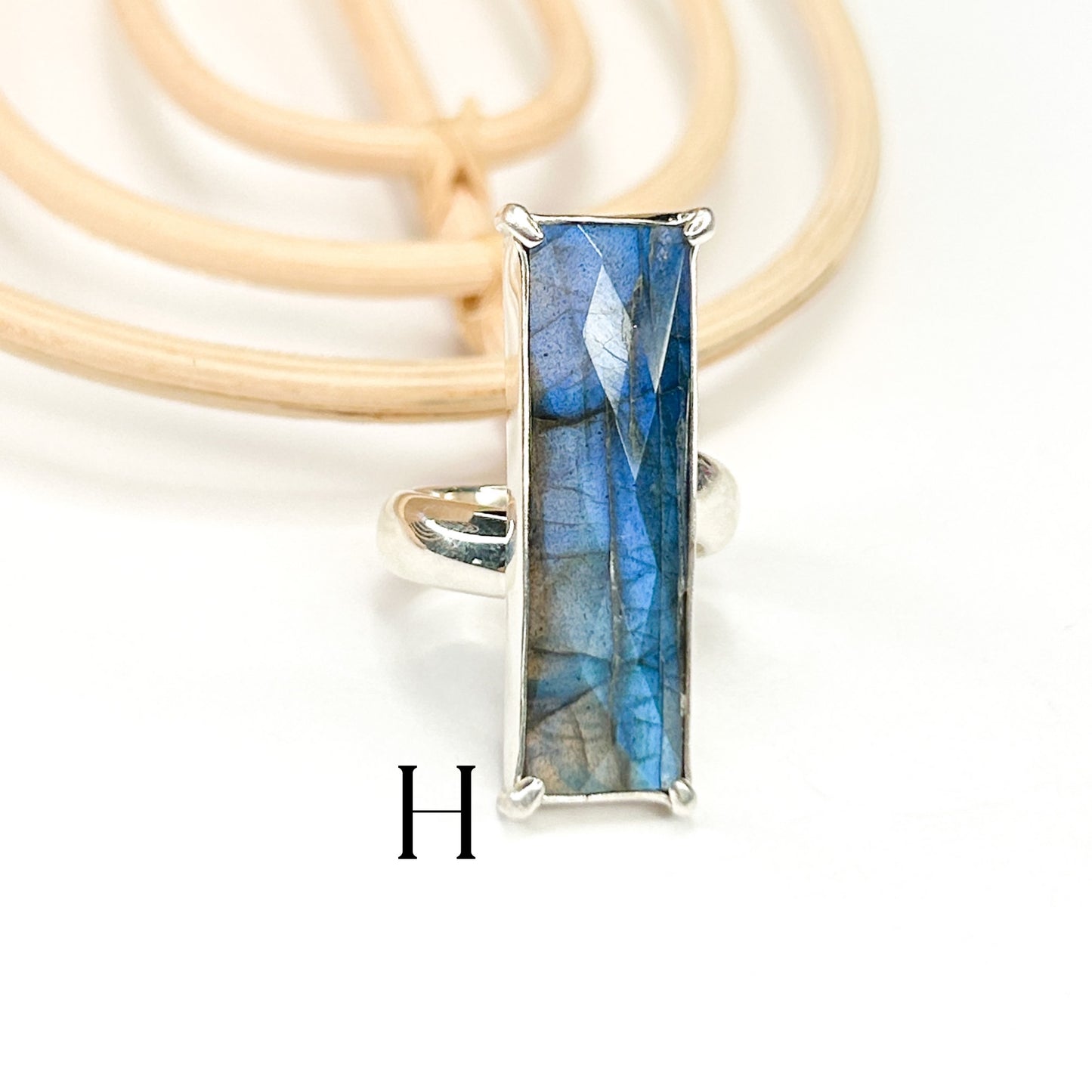 Labradorite Slim Rectangle Faceted Ring - Solid Sterling Silver