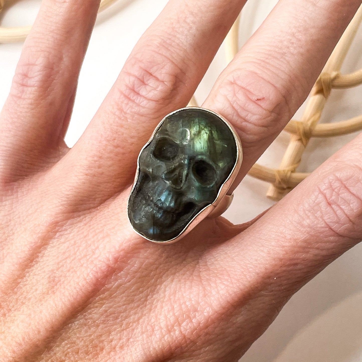 Labradorite Skull Rings-Solid Sterling Silver