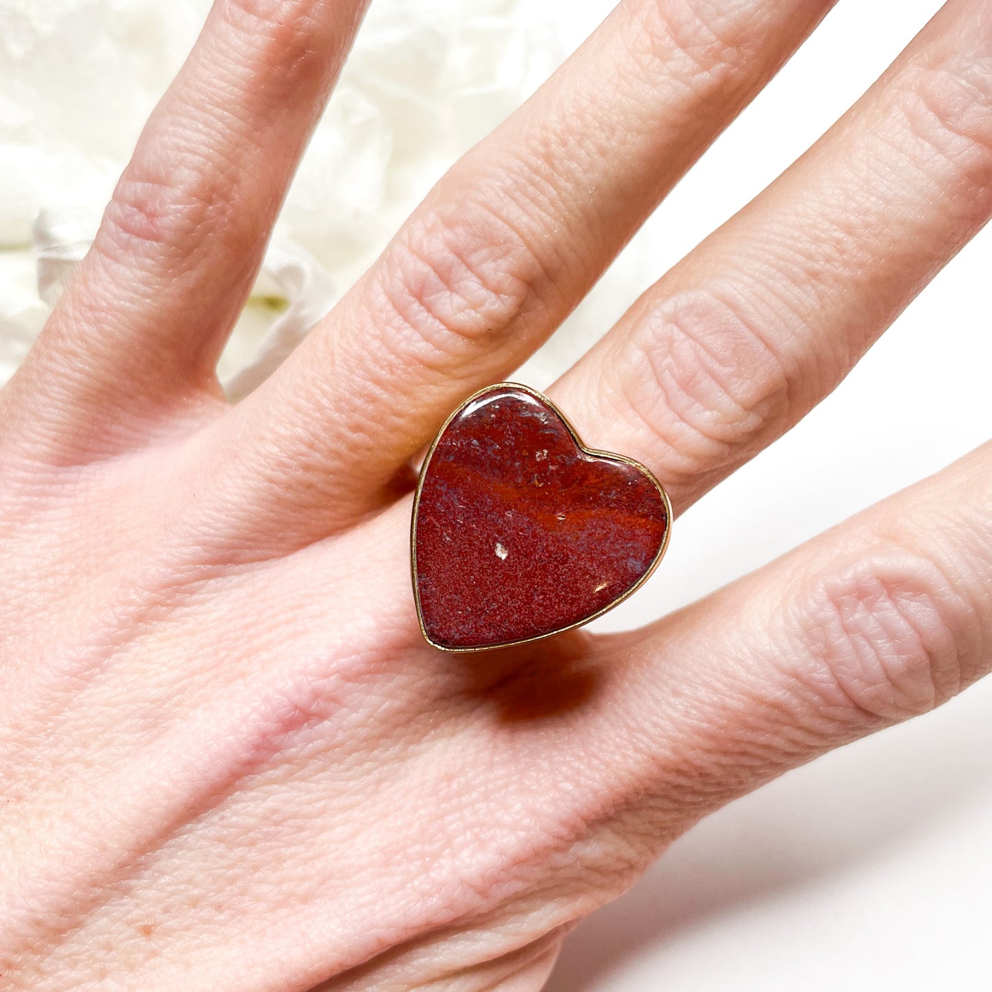 Red Moss Agate Heart Ring - Alchemia