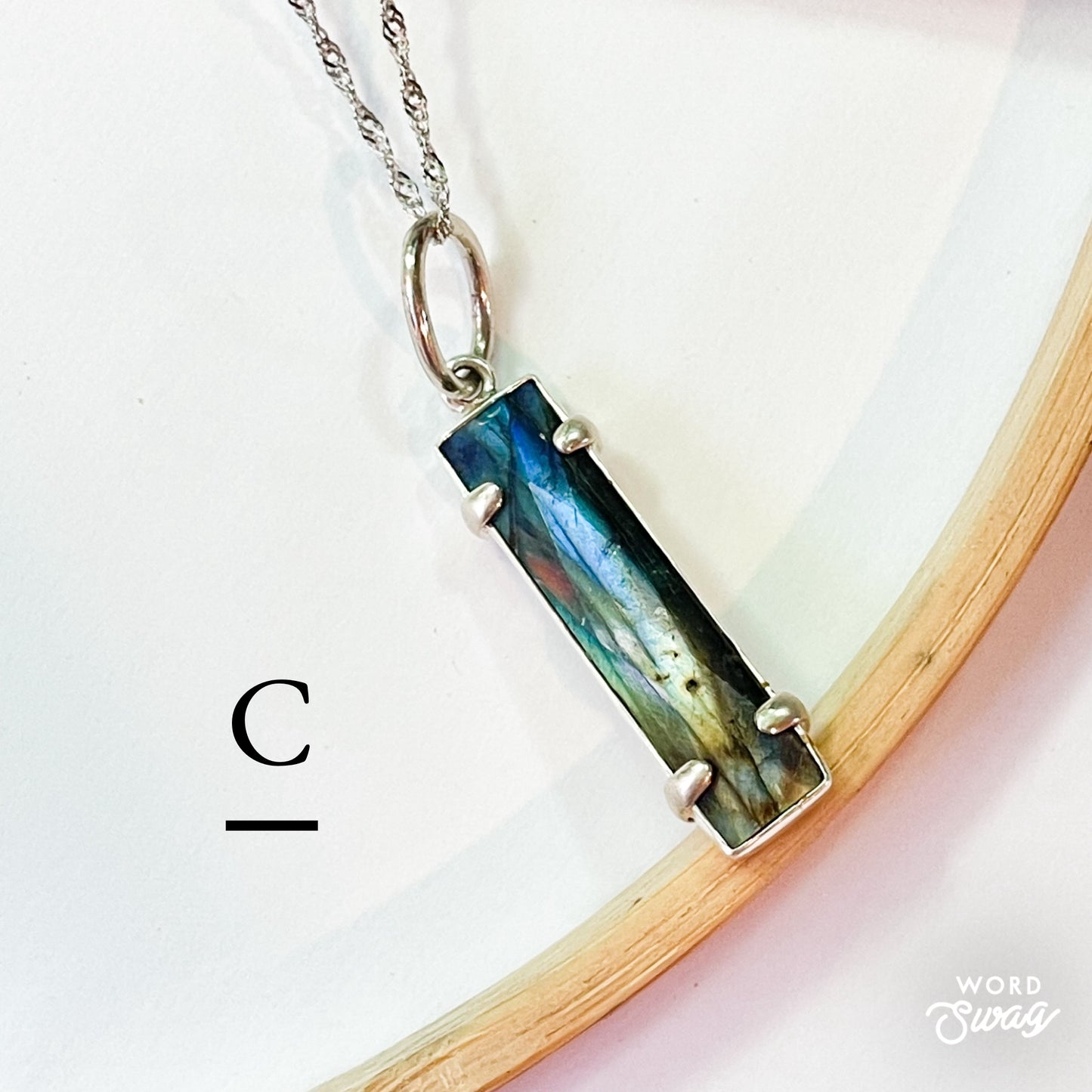 Labradorite Slim Pendant - -Solid Sterling Silver