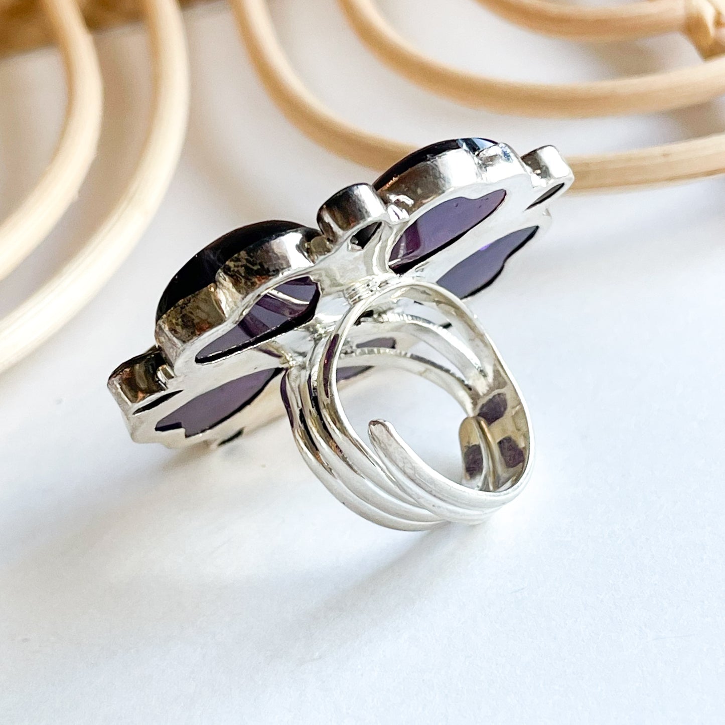 Amethyst Heart Statement Ring - Solid Sterling Silver
