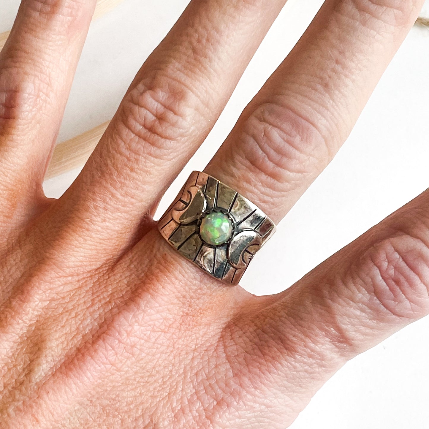 Ethiopian Opal Night Sky Ring - Solid Sterling Silver