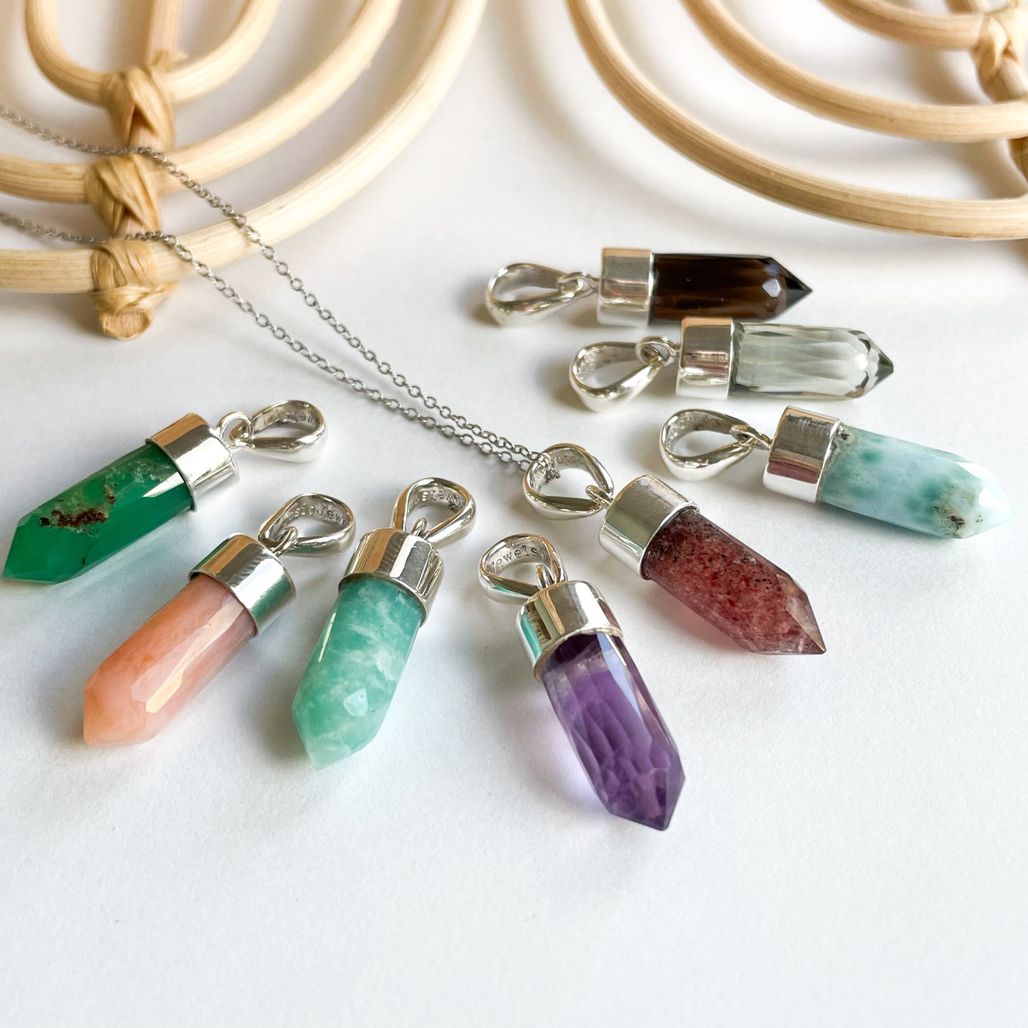 Tiny Point Stone Pendants - Solid Sterling Silver