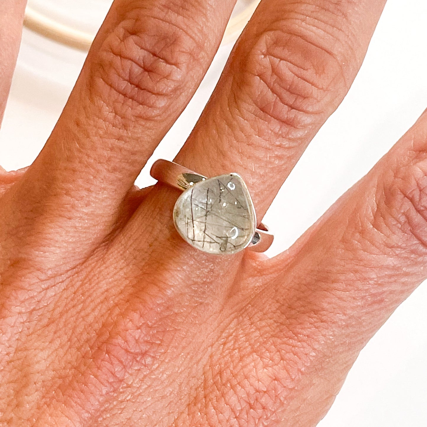 Black Rutilated Quartz Ring - Solid Sterling Silver