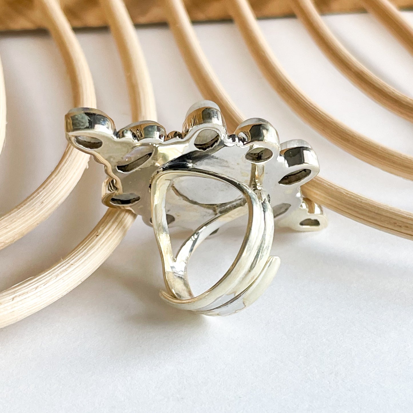 Galaxy Opal & Moonstone Statement Ring - Solid Sterling Silver - Blue & Purple
