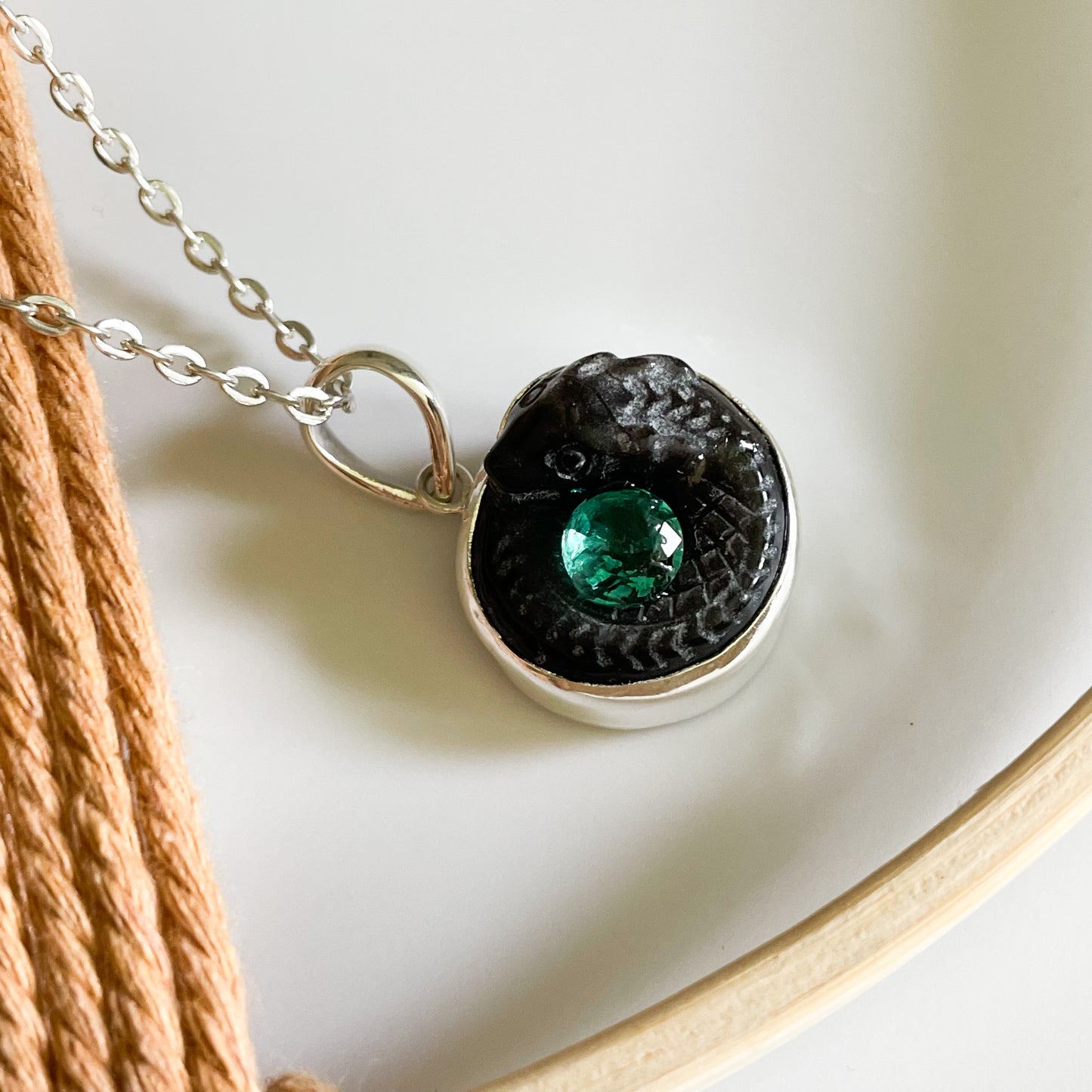 Serpent & Stone Pendant - Solid Sterling Silver