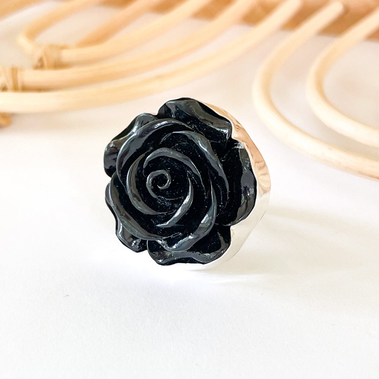 Black Rose Ring - Solid Sterling Silver