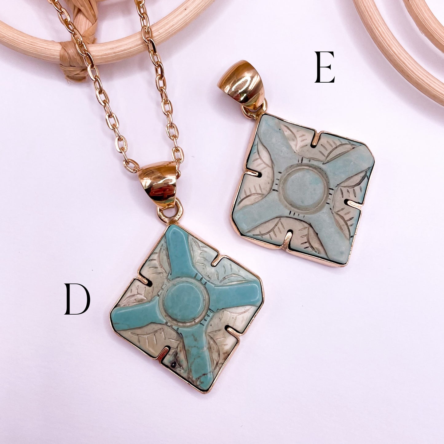 Turquoise Carved On-Point Pendant - Alchemia & Sterling Silver