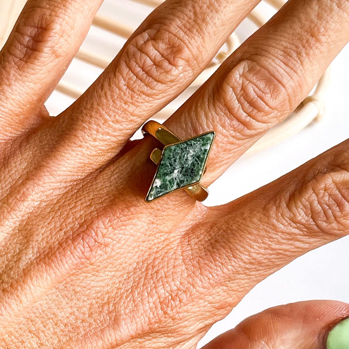 Diamond Cut Stone Alchemia Ring w Amazonite, Peach Quartz or Tree Agate