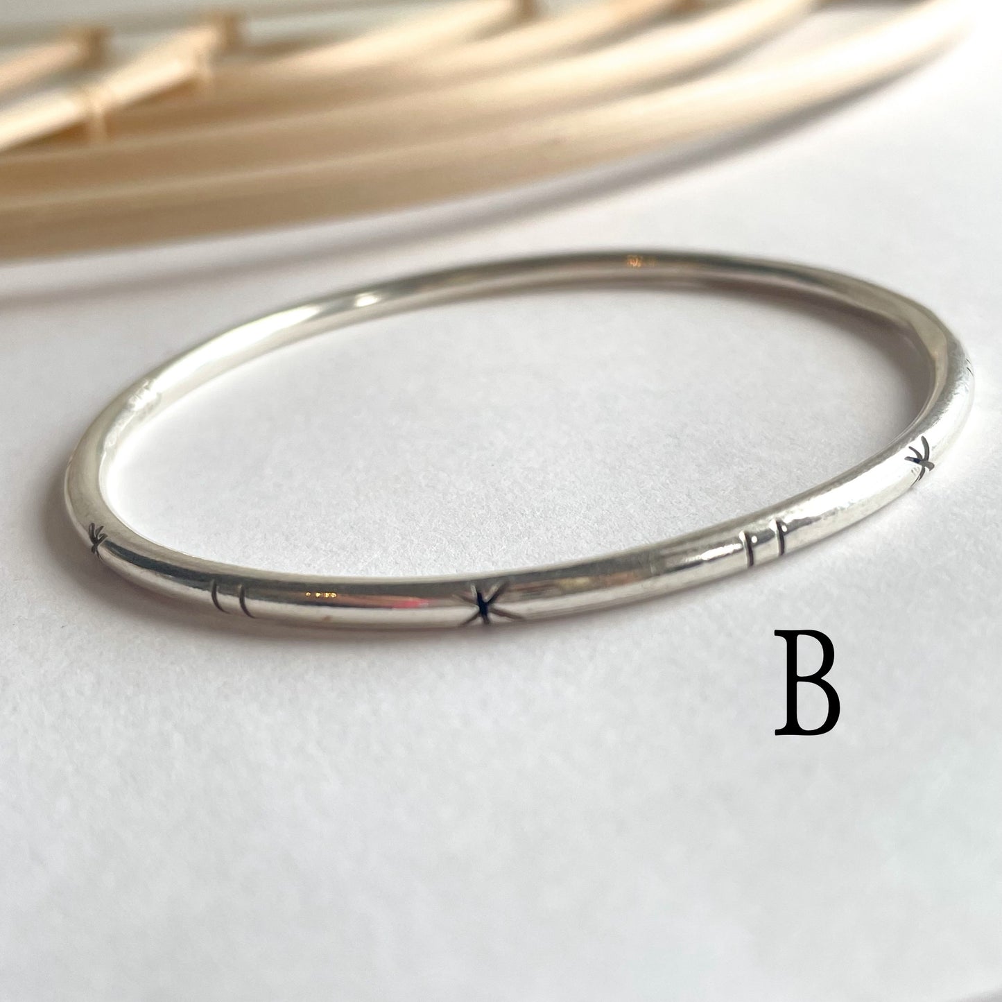 Tribal Cut Bangle Bracelet - Solid Sterling Silver