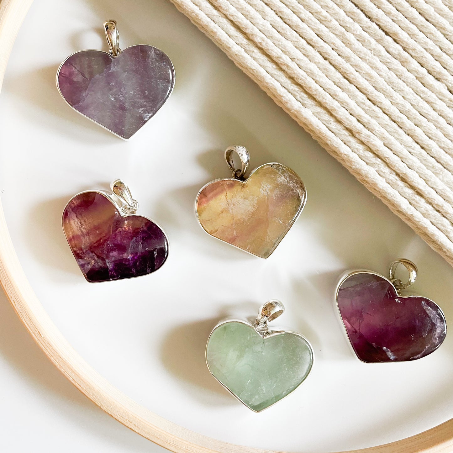 Fluorite Heart Pendants - Solid Sterling Silver