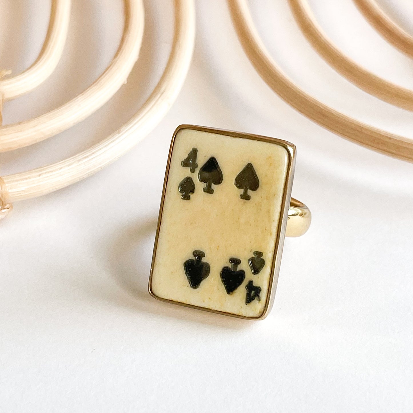 Dainty 4 Of Spades Bone Card Ring - Alchemia