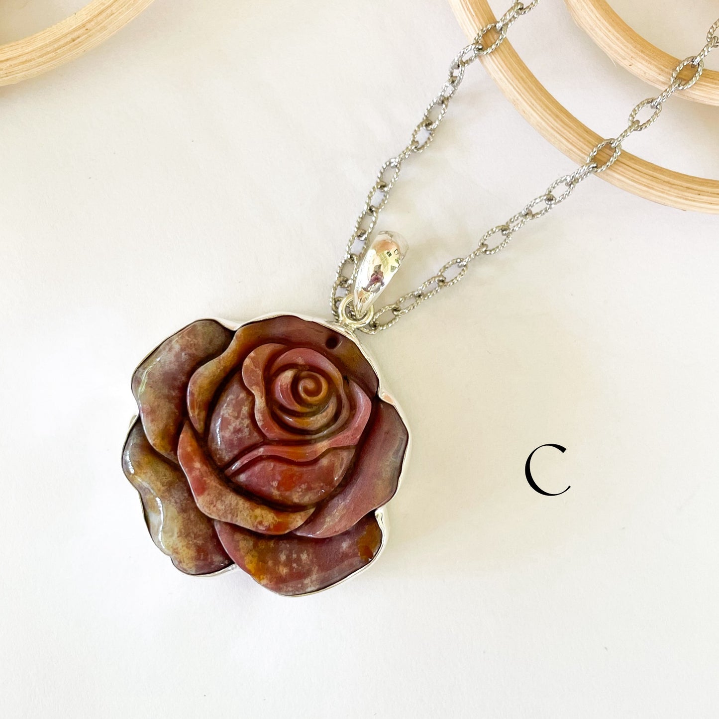 Variety Stone Rose Pendant - Solid Sterling Silver