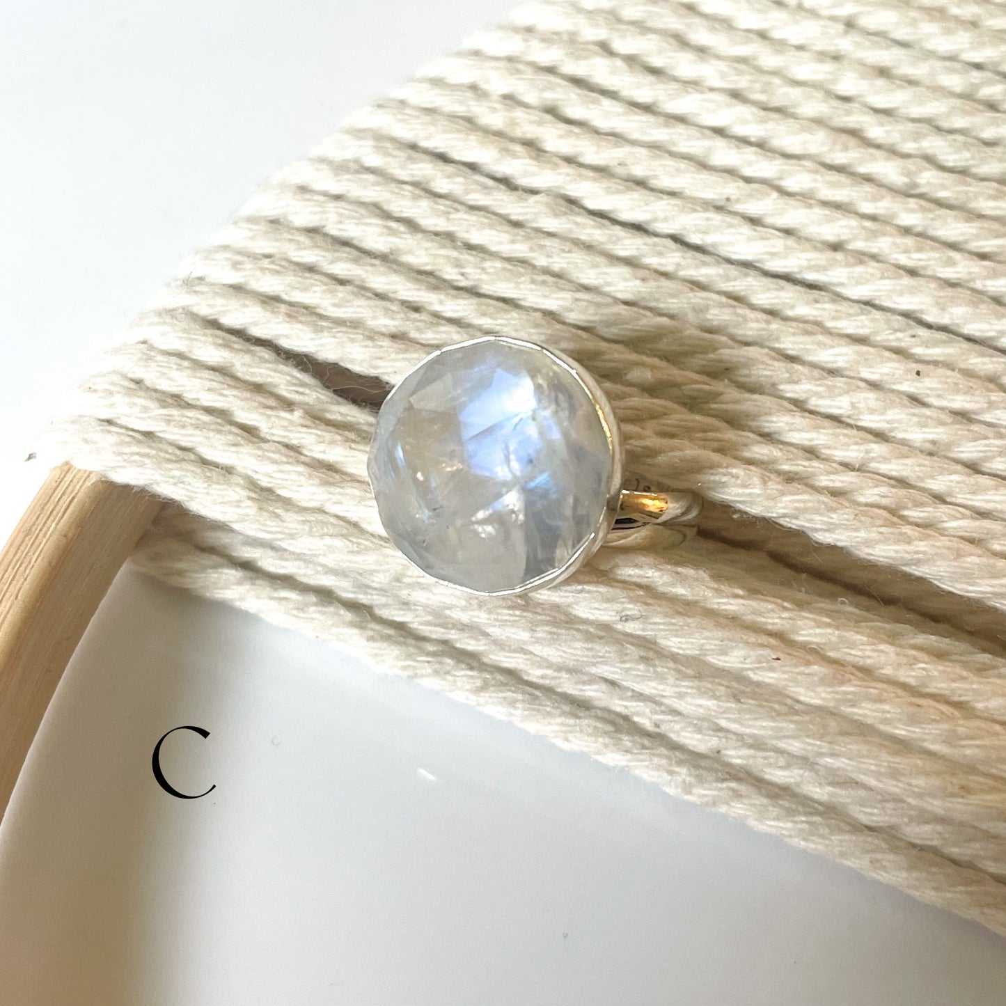 Faceted Rainbow Moonstone Ring - Solid Sterling Silver