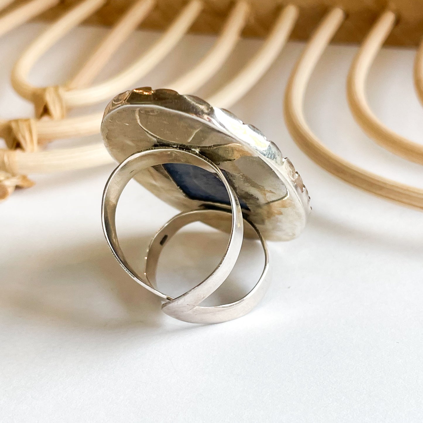Blue Quartz Flex Cuff Statement Ring - Solid Sterling Silver